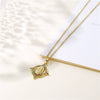 Religious Geometric Pendant Necklace Stainless Steel Mixed Gem Inlaid Electroplated