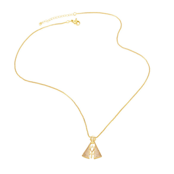 Religious Jewelry Copper Ochain Pendant Necklace With Mixed Gem Inlay Geometric Minimalist Style
