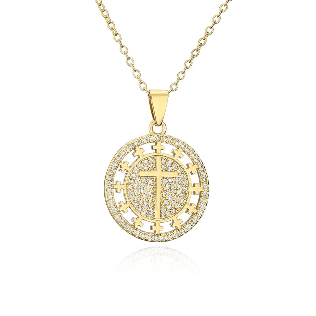 Religious Jewelry Copper-Plated 18k Gold Zircon Cross Pendant Necklace