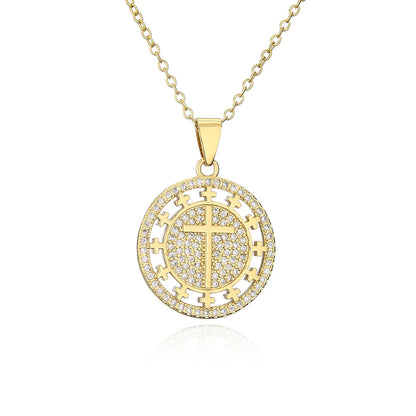 Religious Jewelry Copper-Plated 18k Gold Zircon Cross Pendant Necklace