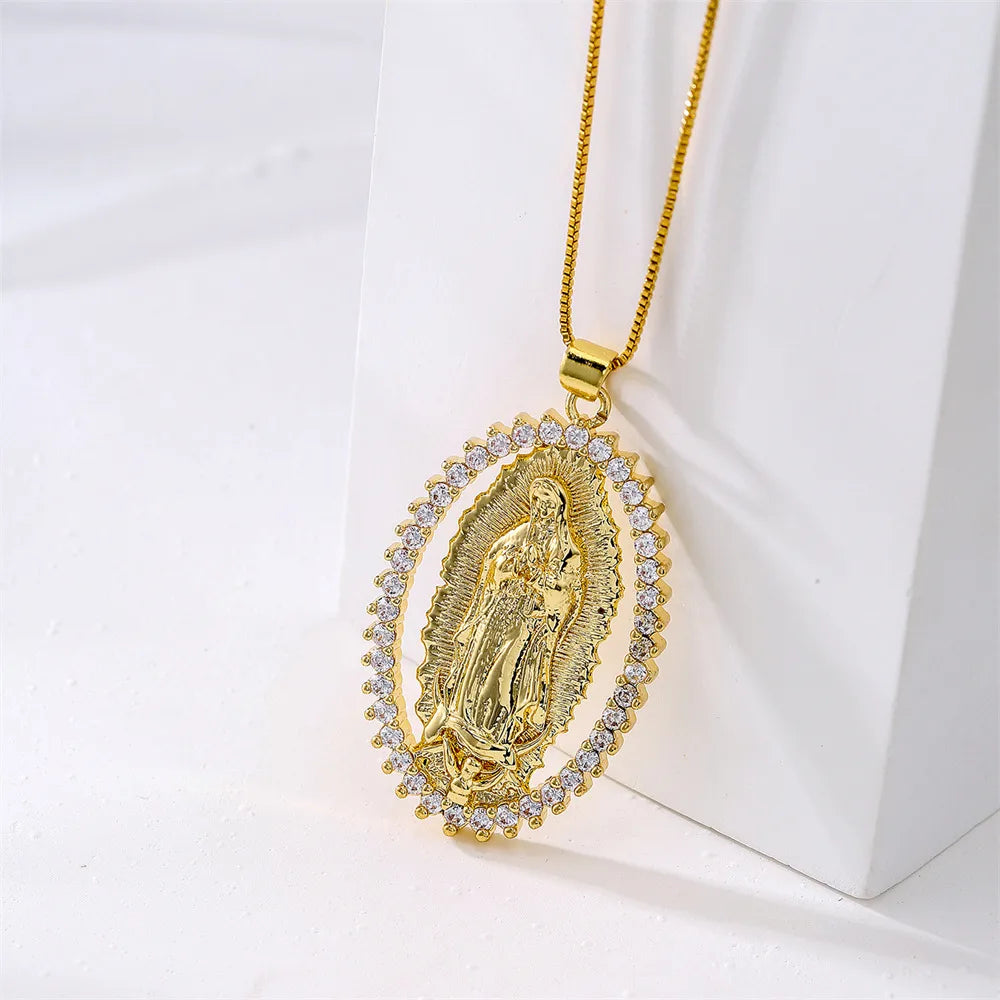 Religious Jewelry New Copper Plated 18k Gold Zircon Pendant Necklace