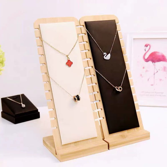Removable Necklace Display Rack For Jewelry Storage And Store Window Display Made Of Bamboo And Solid Wood With Rectangle Pattern And High Sense Style