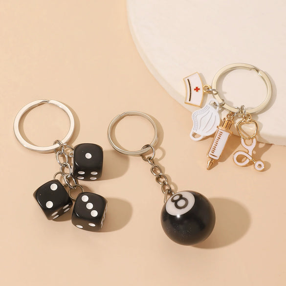 Resin Dice Billiards Nurse Key Pendant Electroplated Hanging Ornament