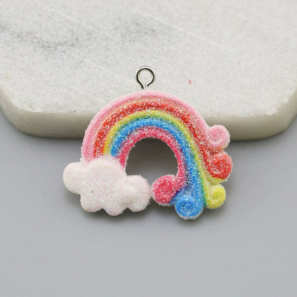 Resin Glitter Smiley Rainbow Five Point Star Pendant Earrings Diy Jewelry Accessories