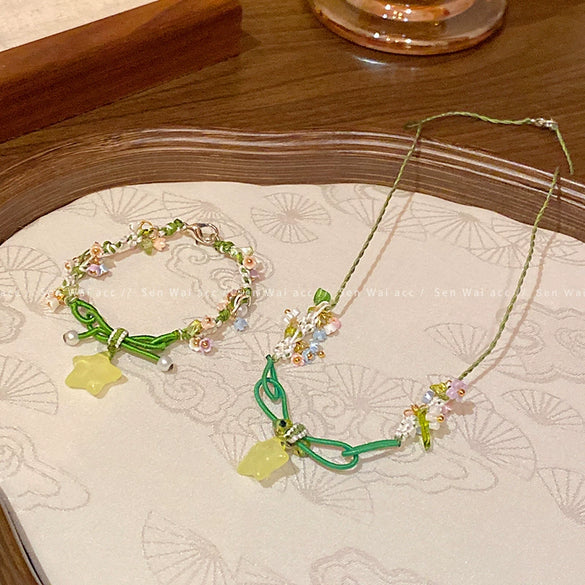 Resin Handmade Foreststyle Star And Flower Bracelet And Necklace Set For Women