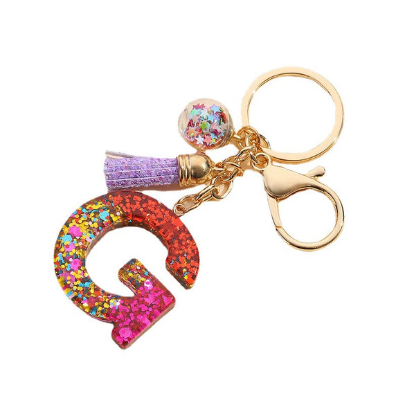 Resin Letter Keychain With Mixed Color Bright Film And Tassel Pendant Modern Art Style Fashionable Bag Pendant Accessories For Men And Women