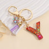 Resin Letter Keychain With Mixed Color Bright Film And Tassel Pendant Modern Art Style Fashionable Bag Pendant Accessories For Men And Women