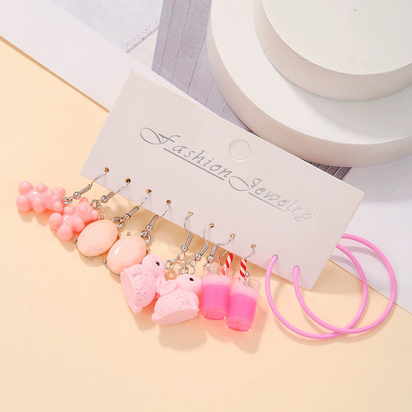 Resin Lovely Geometric Style Daisy Mushroom Butterfly Cshaped Pendant Earrings For Women