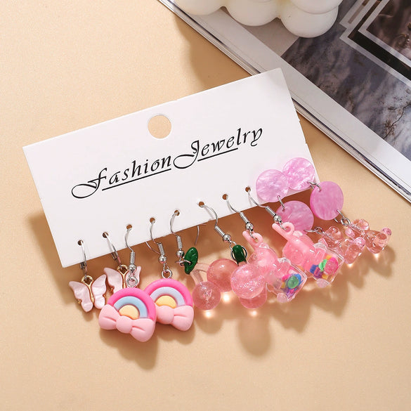 Resin Lovely Geometric Style Daisy Mushroom Butterfly Cshaped Pendant Earrings For Women
