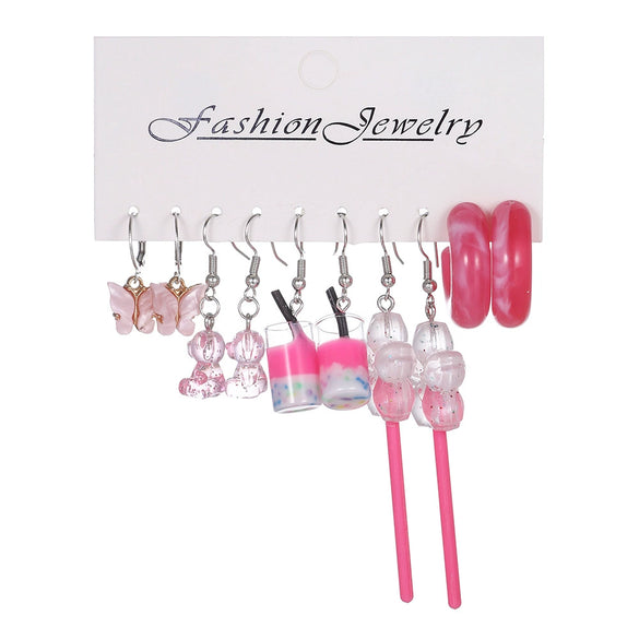 Resin Lovely Geometric Style Daisy Mushroom Butterfly Cshaped Pendant Earrings For Women
