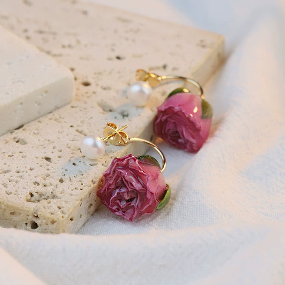 Resin Natural Pearl Flower Shape Electroplating Handmade Vintage Style Elegant Women's Earrings