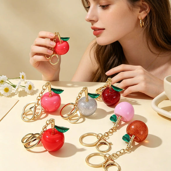 Resin Red Cherry Keychain Cartoon Fruit Pendant For Bags And Car Decoration Holiday Gift