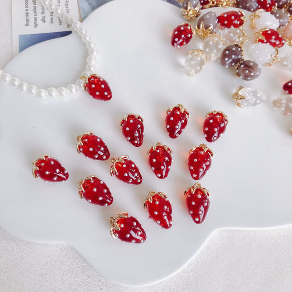 Resin Strawberry Raspberry Inlaid Pearl Jewelry Accessories Pendant Earrings