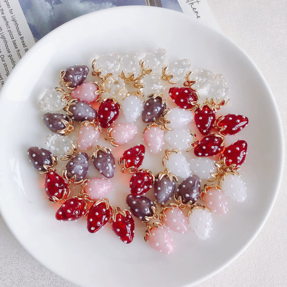 Resin Strawberry Raspberry Inlaid Pearl Jewelry Accessories Pendant Earrings