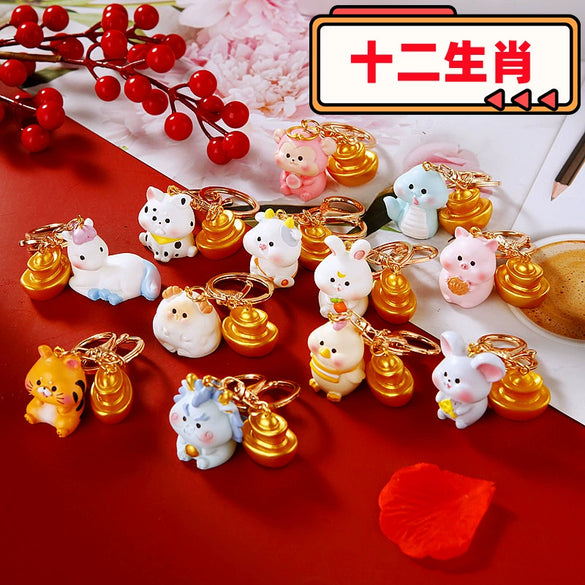 Resin Zodiac Dragon Lucky Ingot Keychain For Women's Bags