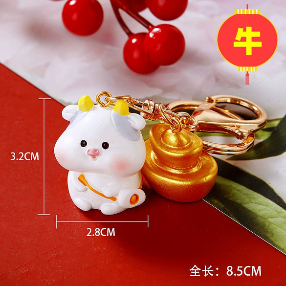 Resin Zodiac Dragon Lucky Ingot Keychain For Women's Bags