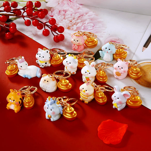 Resin Zodiac Dragon Lucky Ingot Keychain For Women's Bags