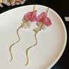 Resort Style Fabric Silver Needle Flower Geometric Handmade Tassel Earrings For Women