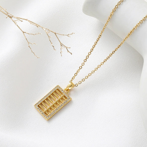 Retro Abacus Niche Design Titanium Steel Necklace With Real Gold Plating And Inlaid Zircon Wholesale