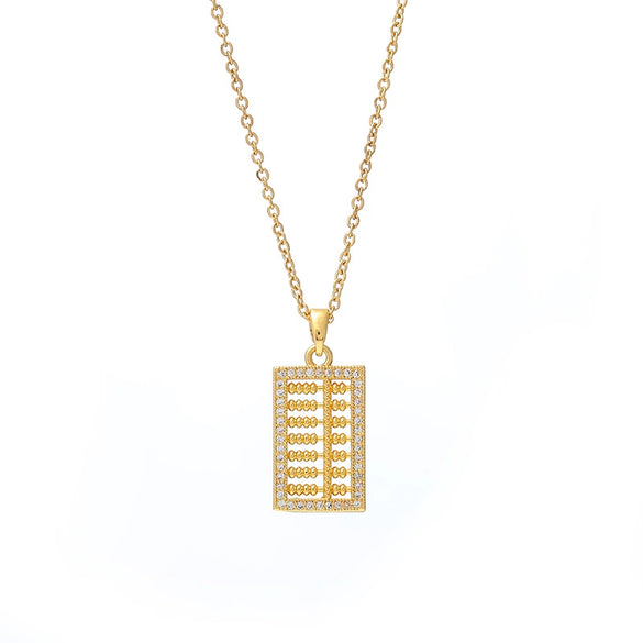 Retro Abacus Niche Design Titanium Steel Necklace With Real Gold Plating And Inlaid Zircon Wholesale