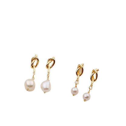 Retro Abstract Pearl Copper Drop Earrings 1 Pair