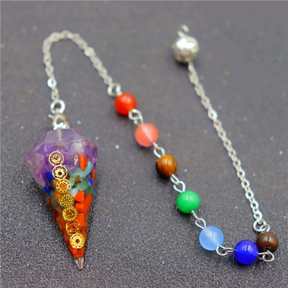 Retro Accessories Natural Crystal Gravel Resin Colorful Hexagonal Cone Column Handmade Spirit Pendant