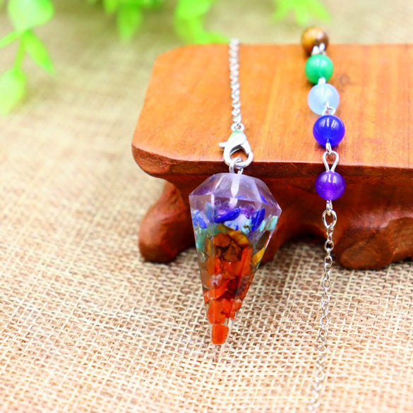 Retro Accessories Natural Crystal Gravel Resin Colorful Hexagonal Cone Column Handmade Spirit Pendant