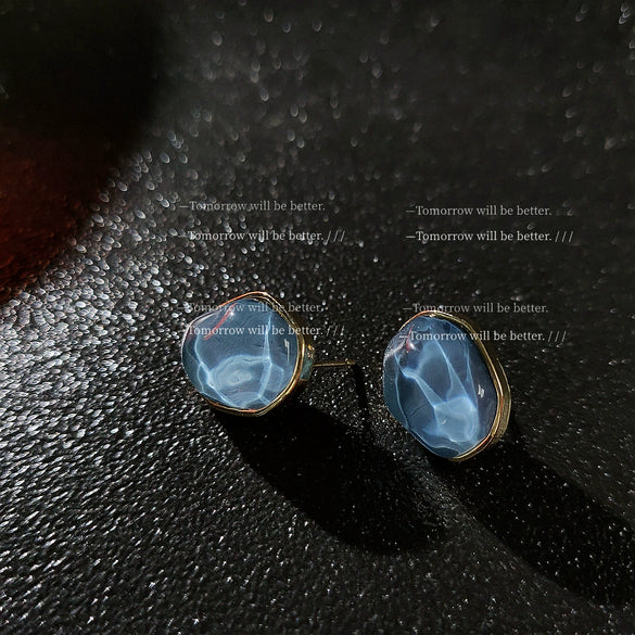 Retro Acrylic Asymmetrical Geometric Earrings For Women With Electroplated Simple Elegant Fashion Design