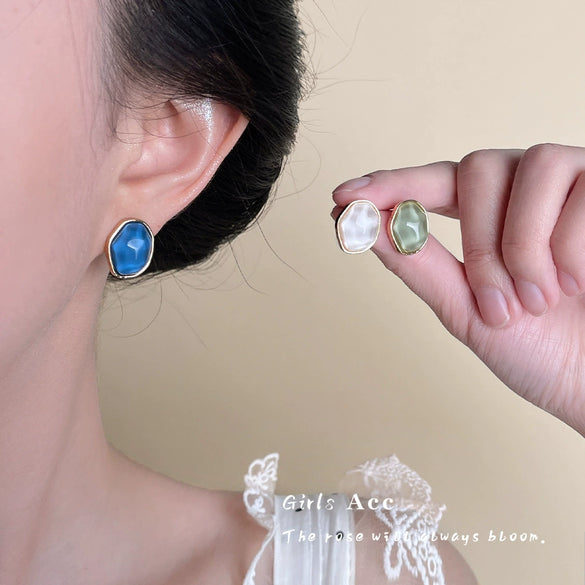 Retro Acrylic Asymmetrical Geometric Earrings For Women With Electroplated Simple Elegant Fashion Design