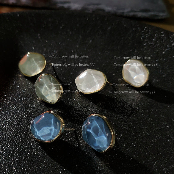 Retro Acrylic Asymmetrical Geometric Earrings For Women With Electroplated Simple Elegant Fashion Design
