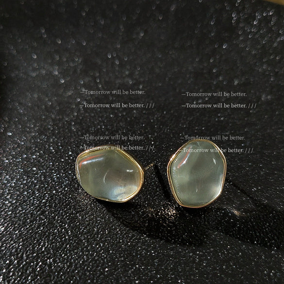 Retro Acrylic Asymmetrical Geometric Earrings For Women With Electroplated Simple Elegant Fashion Design