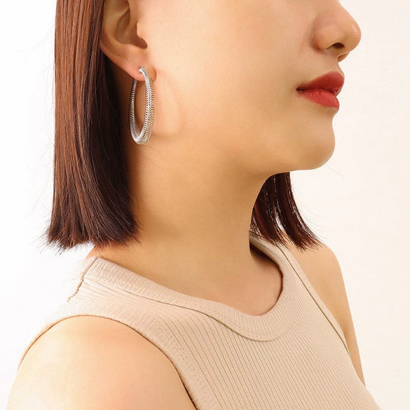 Retro Allmatch Spring Wire Earrings Titanium Steel Gold Plated Geometric Design