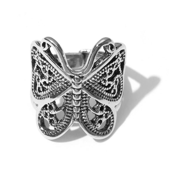 Retro Alloy Butterfly Opening Adjustable Animal Ring With Carved Design And Electroplating