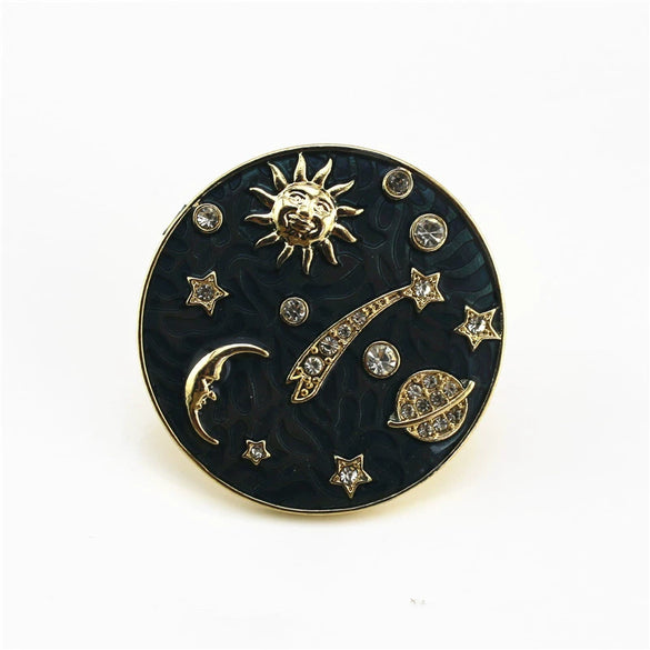 Retro Alloy Enamel Galaxy Brooch With Sun Moon Earth And Pearl Motifs Electroplated Decorative Pin For Men And Unisex Wear