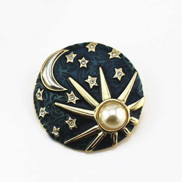 Retro Alloy Enamel Galaxy Brooch With Sun Moon Earth And Pearl Motifs Electroplated Decorative Pin For Men And Unisex Wear