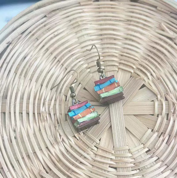 Retro Alloy Geometric Book Earrings Jewelry With Electroplating