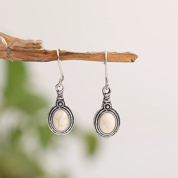 Retro Alloy Geometric Flower Turquoise Earrings With Electroplating