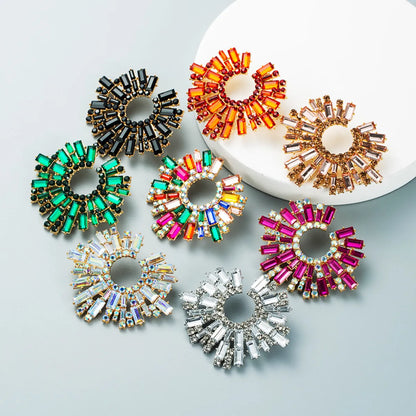 Retro Alloy Inlaid Color Rhinestone Sunflower Earrings Wholesale Nihaojewelry