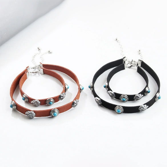 Retro Alloy Necklace With Flame Stone Electroplated Design