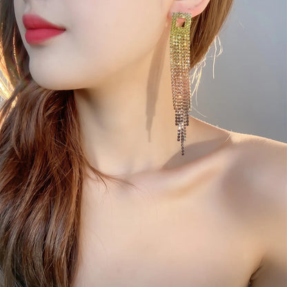 Retro Tassel Alloy Rhinestone Rhinestones Earrings