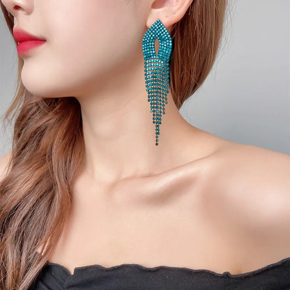 Retro Alloy Rhinestone Tassel Earrings Daily Unset Drop Earrings