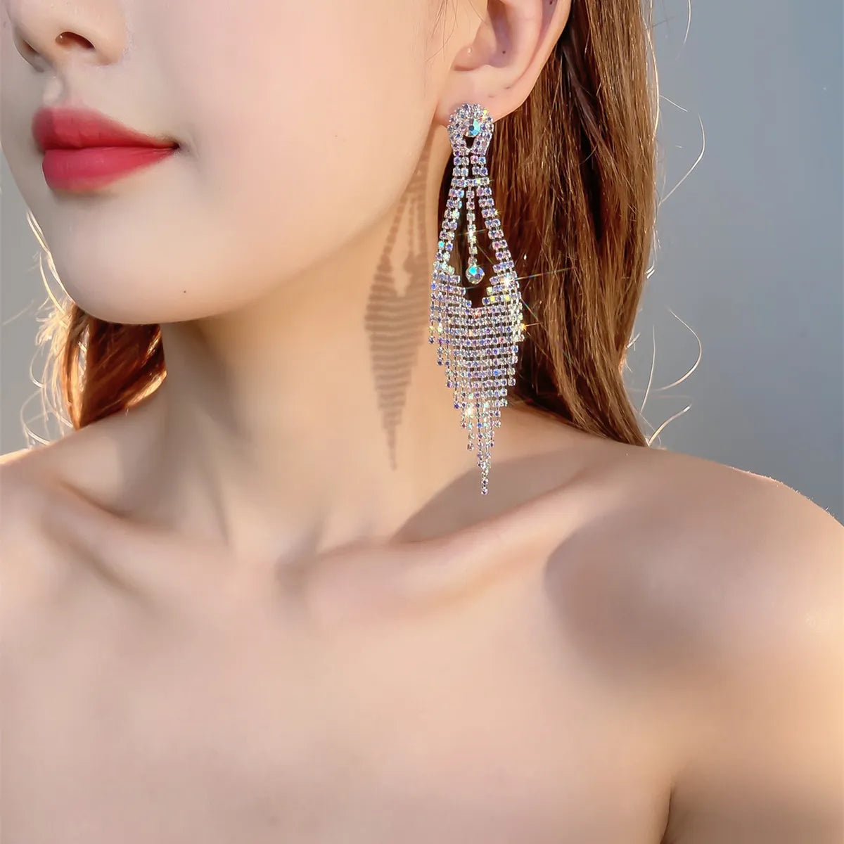 Retro Alloy Rhinestone Tassel Earrings Daily Unset Drop Earrings