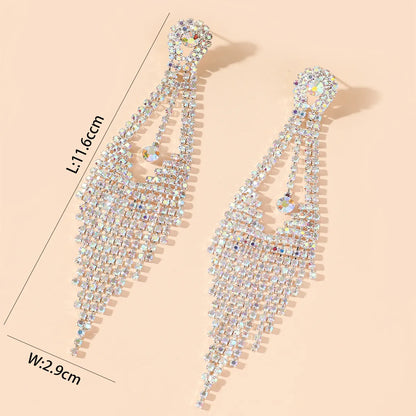 Retro Alloy Rhinestone Tassel Earrings Daily Unset Drop Earrings