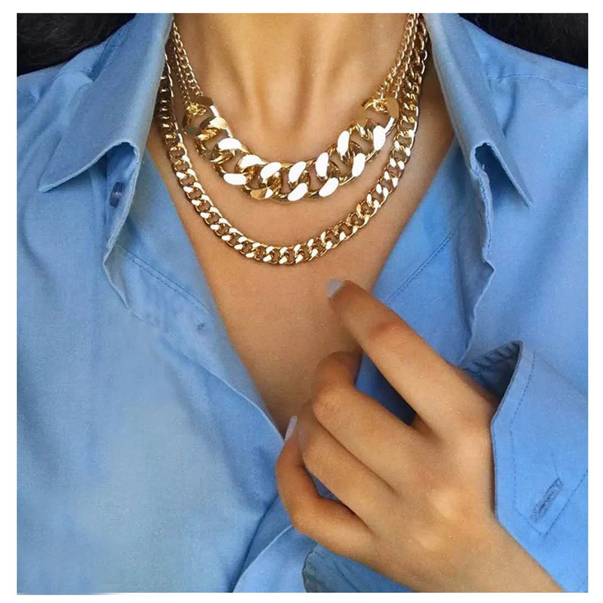 Retro Alloy Thick Chain Double Layer Necklace