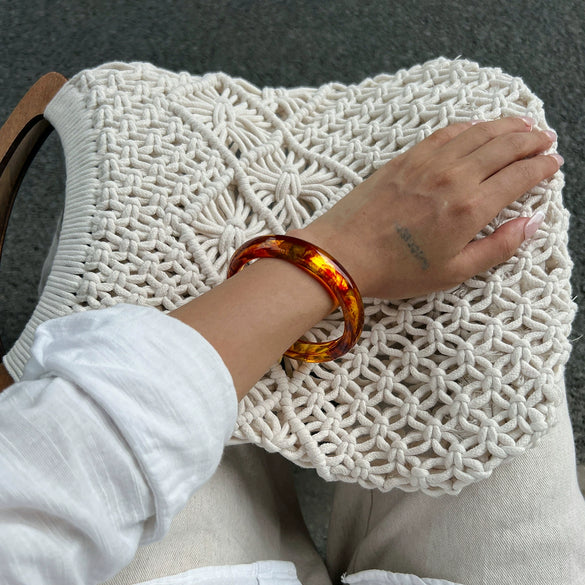 Retro Amber Smudged Acrylic Resin Wide Bracelet With Electroplating And Geometric Style