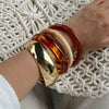 Retro Amber Smudged Acrylic Resin Wide Bracelet With Electroplating And Geometric Style