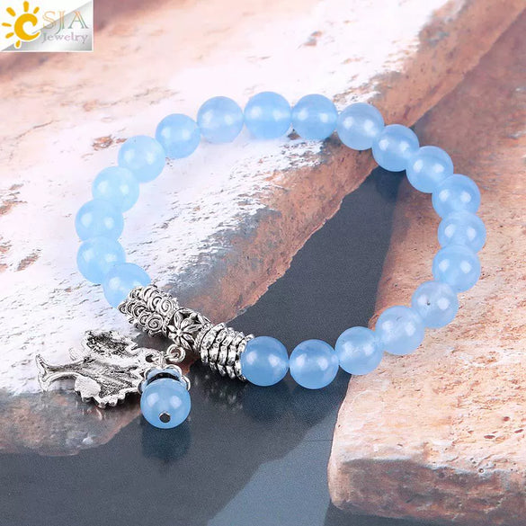 Retro Ancient Style Silver Plated Bracelet With Life Tree Design And Blue Semi Precious Stones And Crystal