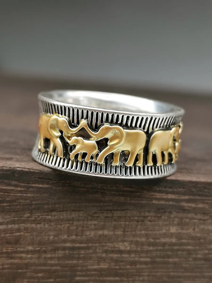 Retro Animal Big Elephant Ring 925 Two-color Gold-plated Alloy Couple Ring