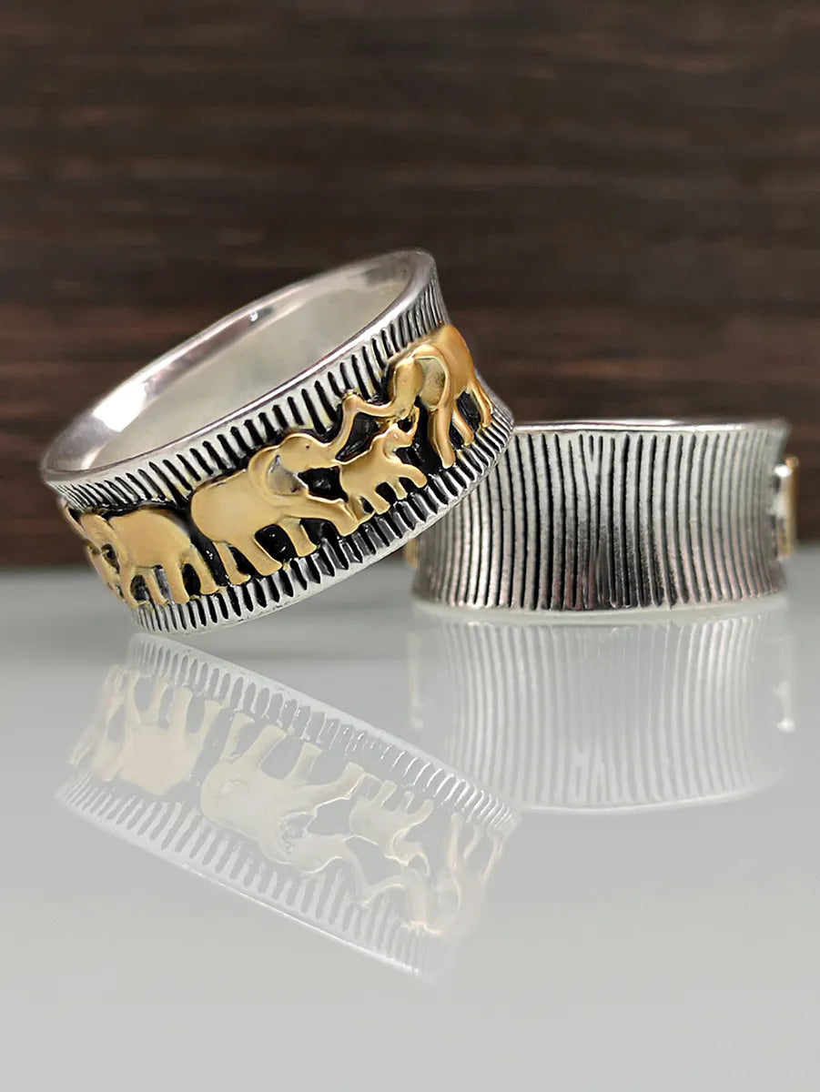 Retro Animal Big Elephant Ring 925 Two-color Gold-plated Alloy Couple Ring