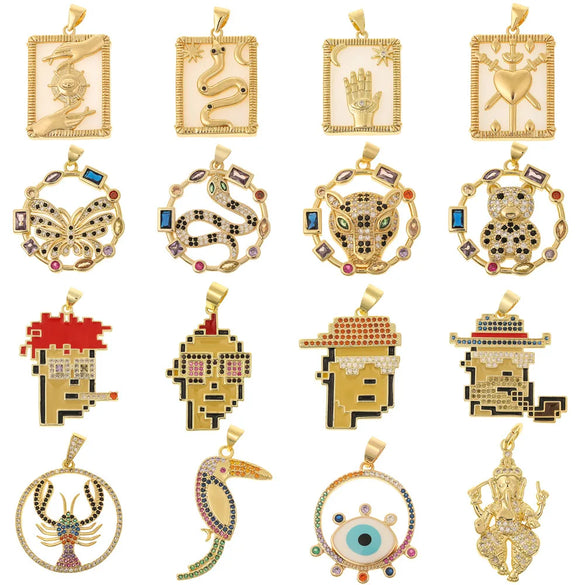 Retro Animal Cartoon Copper Inlay Zircon Charms